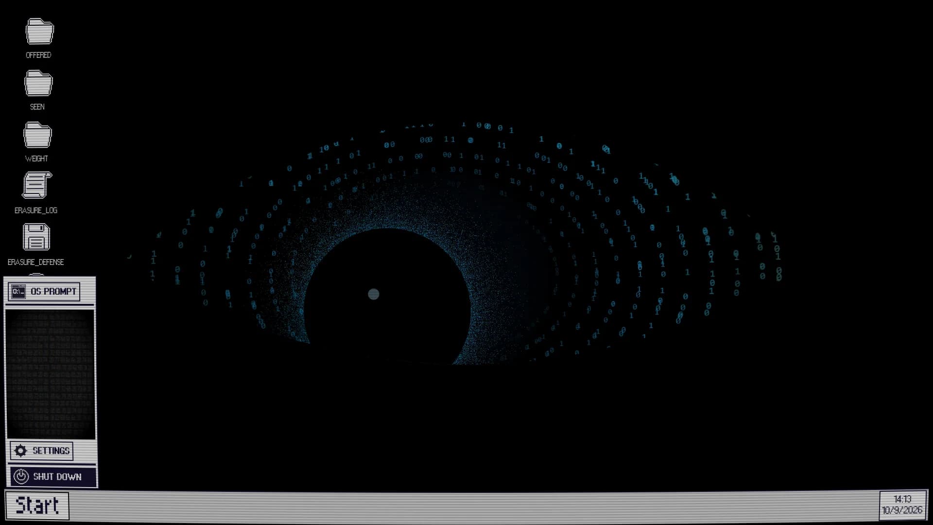 The ORISON desktop: a vast eye made of dots stares out from a black screen.